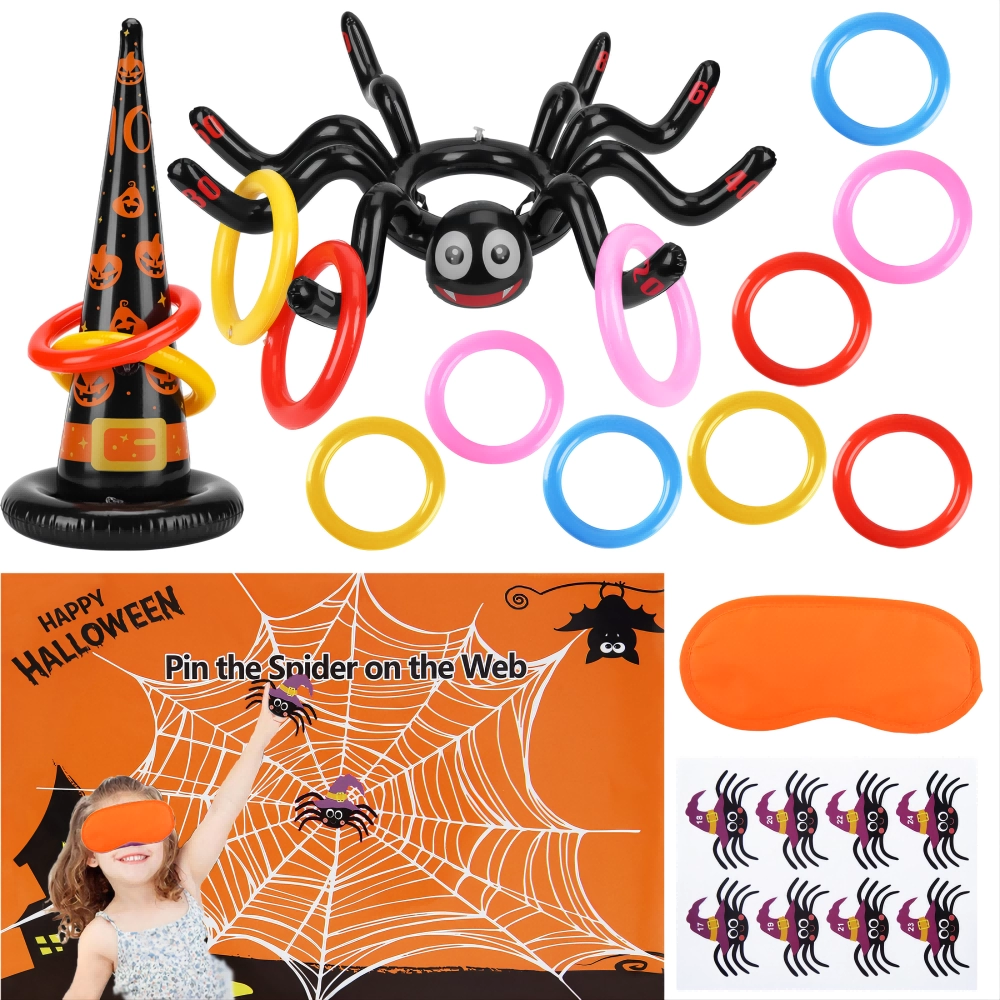 Halloween Inflatable Spiders Ring Toss Game and Pin The Spider on The Web Game Halloween Party Carnival Indoor Outdoor Game Garden Toys for Kids Adults Family Games Supplies