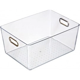 Gold-Plated Handle Design Household Desktop Storage Box Transparent Anti-skid Thickened Handle Design Organizer PET Rectangular Storage Box Dresser Vanity Bathroom Kitche transparent large