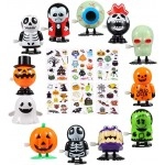 Halloween Wind Up Toys 12 pcs and Temporary Tattoo Stickers 6 pcs for Kids, Halloween Toy Assortments,Party Favors, Goody Bag Filler, Boys Girls Children Birthdays Gifts