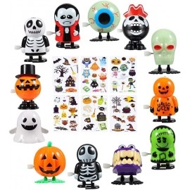 Halloween Wind Up Toys 12 pcs and Temporary Tattoo Stickers 6 pcs for Kids, Halloween Toy Assortments,Party Favors, Goody Bag Filler, Boys Girls Children Birthdays Gifts